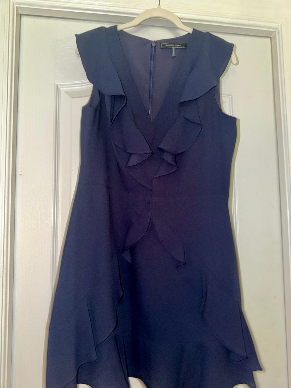 BCBGMaxAzria Navy Ruffle V-Neck Sleeveless Mini Dress
